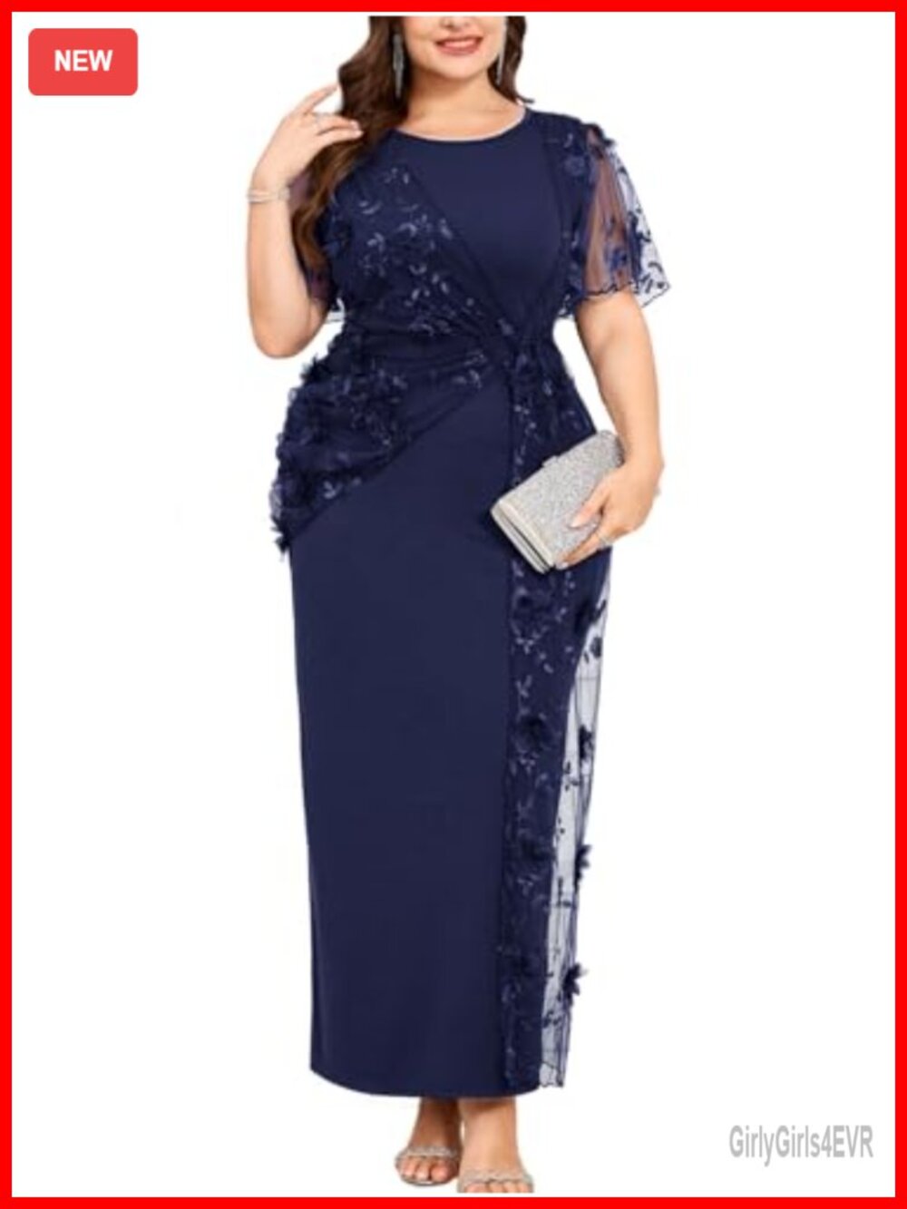 Plus Size 3D Floral Mesh Patchwork Maxi Dress Twist Waist Sheer Evening Gown